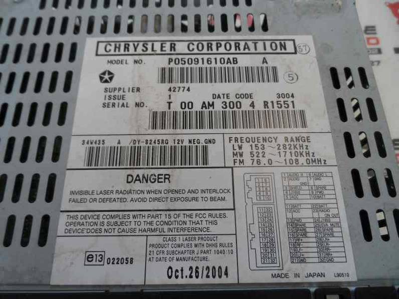 SISTEMA AUDIO RADIO CD CHRYSLER JEEP CHEROKEE 2005 2.8 CRD (163 CV)