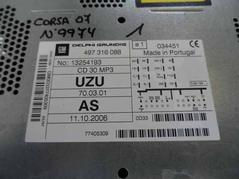 SISTEMA AUDIO RADIO CD OPEL CORSA D 2007 1.3 16V CDTI (90 CV)