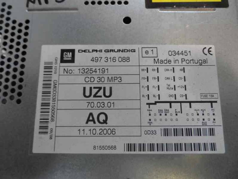 SISTEMA AUDIO RADIO CD OPEL CORSA D 2008 1.3 16V CDTI (75 CV)