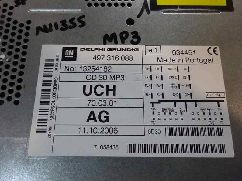 SISTEMA AUDIO RADIO CD OPEL CORSA D 2008 1.3 16V CDTI (75 CV)