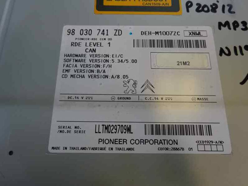 SISTEMA AUDIO RADIO CD PEUGEOT 208 2013 1.4 HDI FAP (68 CV)