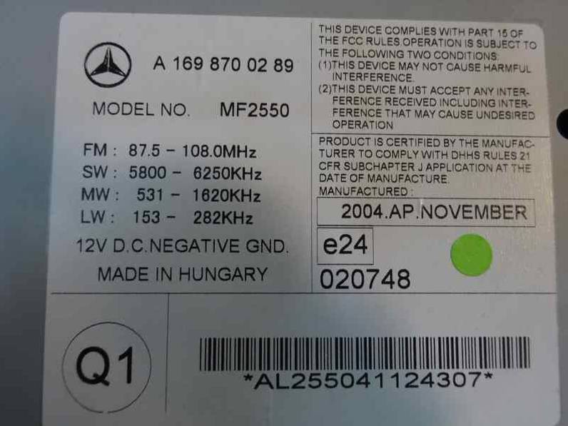 SISTEMA AUDIO RADIO CD MERCEDES CLASE A 2004 2.0 CDI (109 CV)