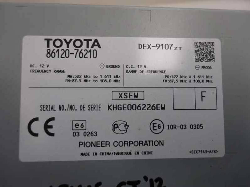 SISTEMA AUDIO RADIO CD LEXUS CT 2012 1.8 16V (99 CV)
