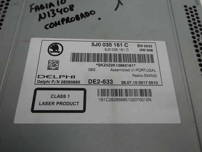 SISTEMA AUDIO RADIO CD SKODA FABIA 2010 1.6 TDI DPF (105 CV)
