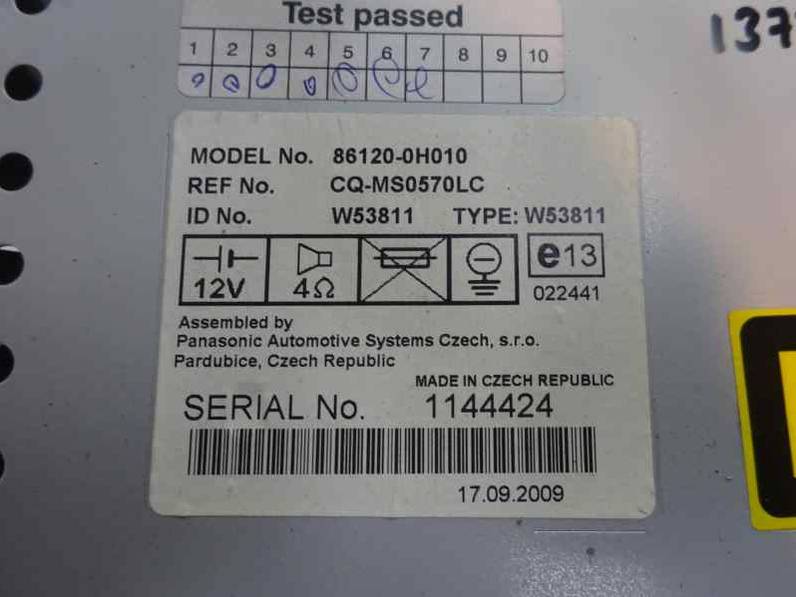 SISTEMA AUDIO RADIO CD PEUGEOT 107 2009 1.0 (68 CV)