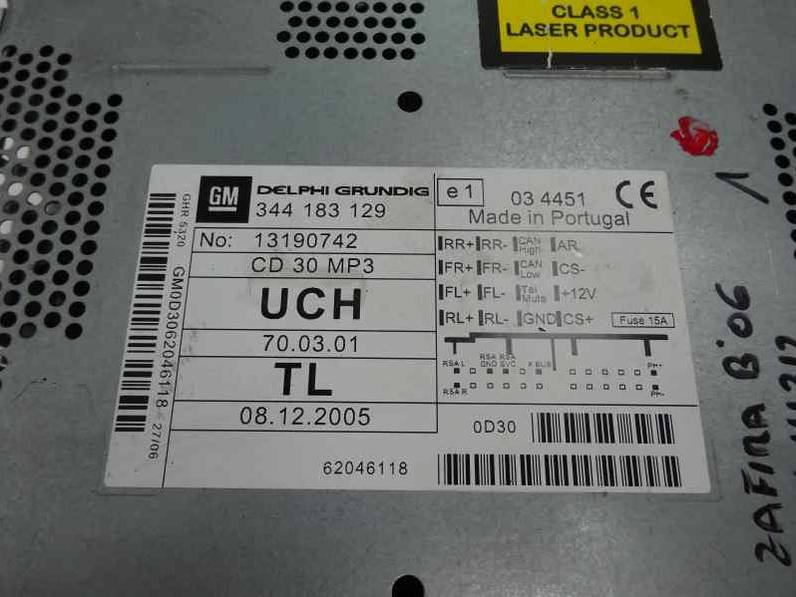 SISTEMA AUDIO RADIO CD OPEL ZAFIRA B 2006 1.8 (120 CV)