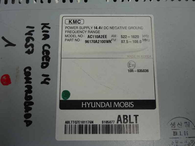 SISTEMA AUDIO RADIO CD KIA CEE D 2014 1.6 CRDI (128 CV)