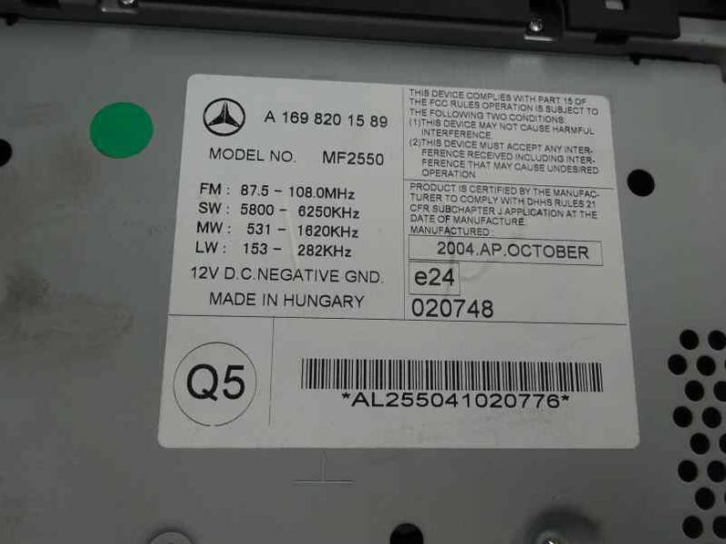 SISTEMA AUDIO RADIO CD MERCEDES CLASE A 2004 2.0 CDI (82 CV)