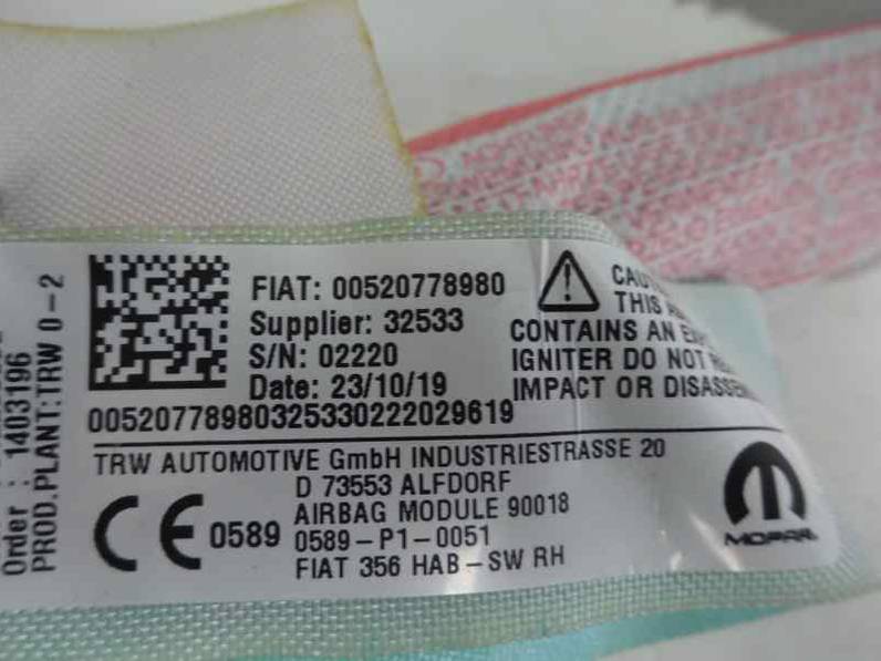 AIRBAG CORTINA DELANTERO DERECHO FIAT TIPO II SEDAN 2020 1.3 16V M-JET (95 CV)