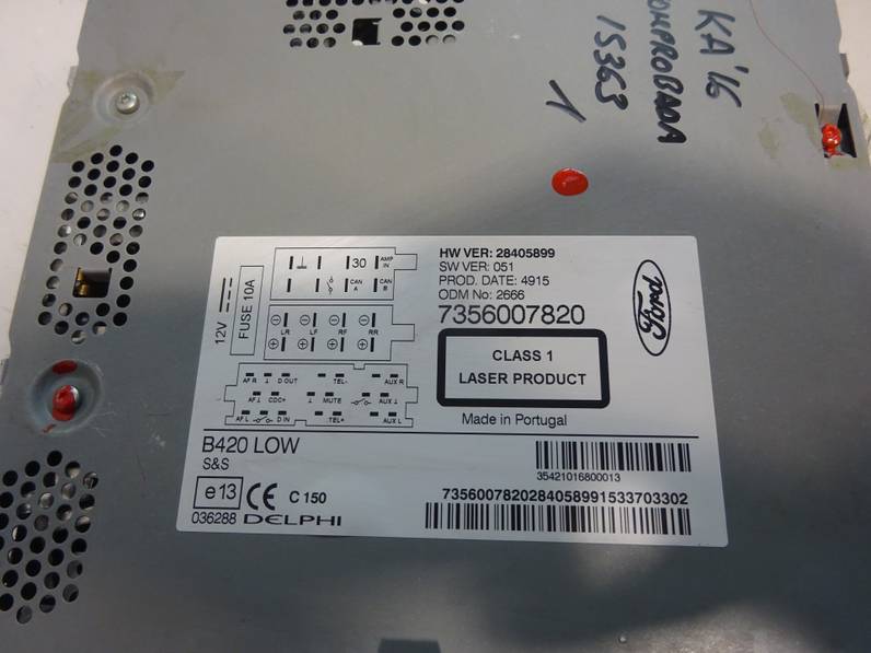 SISTEMA AUDIO RADIO CD FORD KA 2016 1.2 8V (69 CV)