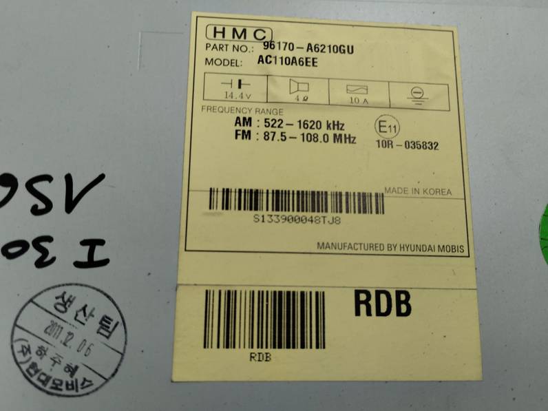 SISTEMA AUDIO RADIO CD HYUNDAI I30 2012 1.4 (99 CV)