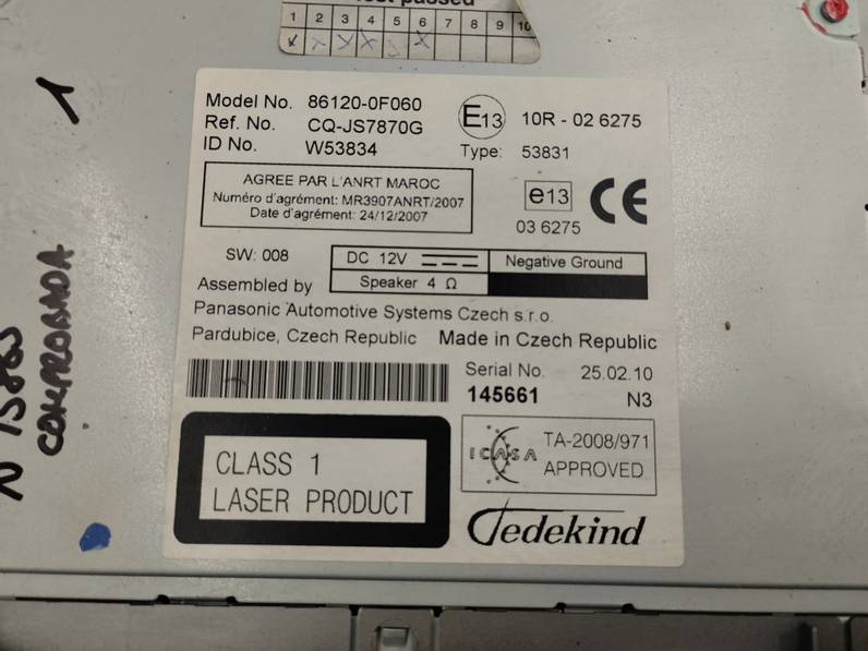 SISTEMA AUDIO RADIO CD TOYOTA VERSO 2010 2.0 D-4D (126 CV)