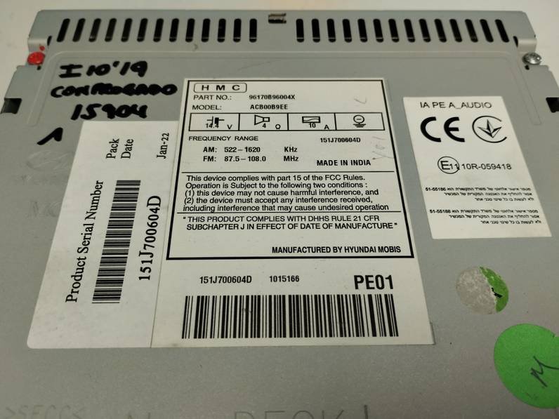 SISTEMA AUDIO RADIO CD HYUNDAI I10 2019 1.0 (67 CV)