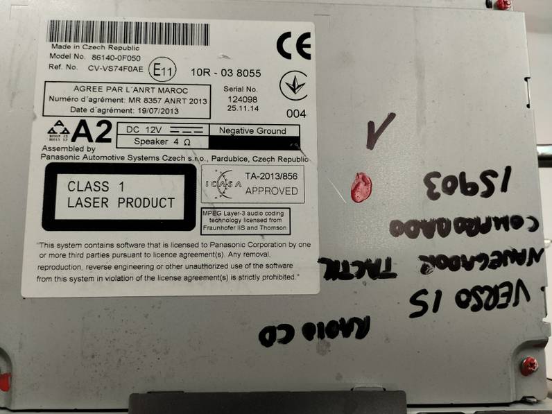 SISTEMA AUDIO RADIO CD TOYOTA VERSO 2015 1.6 16V (132 CV)