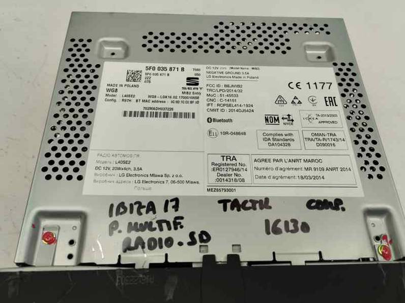 SISTEMA AUDIO RADIO CD SEAT IBIZA 2017 1197 (90 CV)
