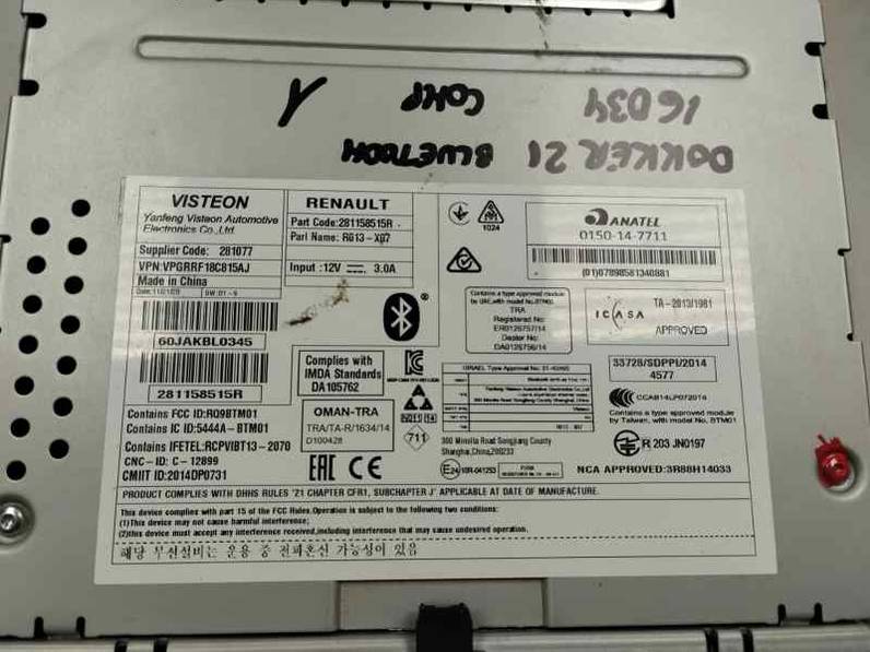 SISTEMA AUDIO RADIO CD DACIA DOKKER 2021 1.5 BLUE DCI D FAP (95 CV)