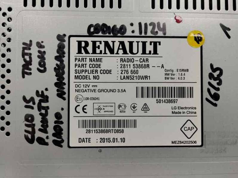 SISTEMA AUDIO RADIO CD RENAULT CLIO IV 2015 0.9 GASOLINA (90 CV)