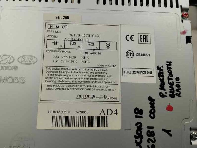 SISTEMA AUDIO RADIO CD HYUNDAI TUCSON 2018 1.7 CRDI (116 CV)