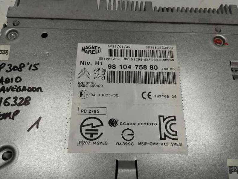 SISTEMA AUDIO RADIO CD PEUGEOT 308 2015 1.2 GASOLINA