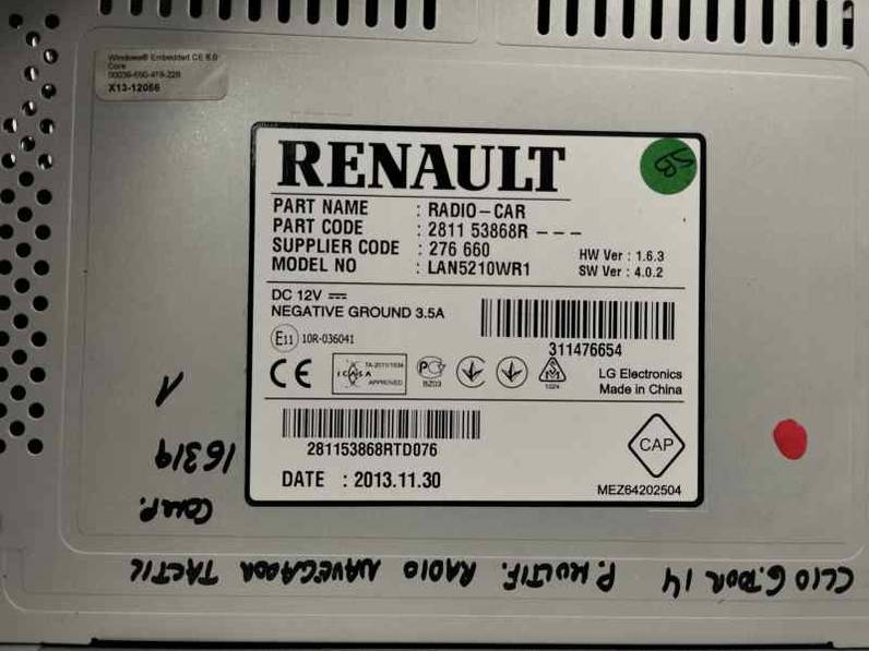 PANTALLA MULTIFUNCION RENAULT CLIO IV GRANDTOUR 2014 0.9 TCE (90 CV)