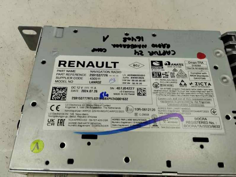 SISTEMA AUDIO RADIO CD RENAULT CAPTUR II 2024 1.0 LPG (137 CV)